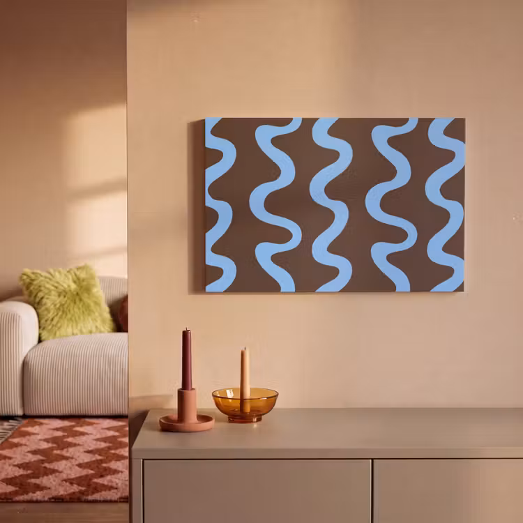Kronkelende lijnen - Blauw - Bruin - Minimalistisch canvas 2cm klein 34 -sfeer1