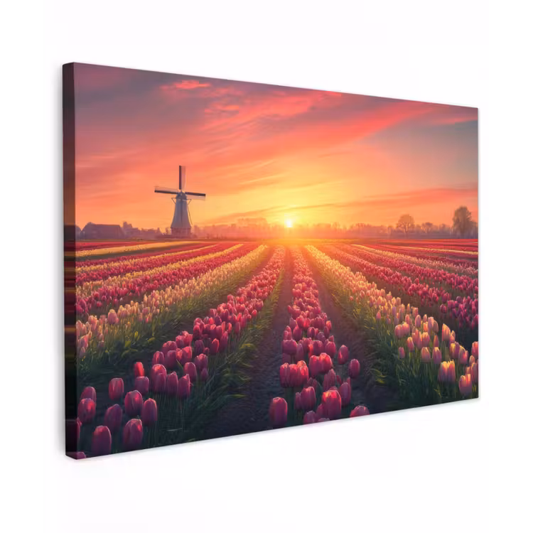 Windmolen - Zonsondergang - Landschap canvas 2cm klein -z3d