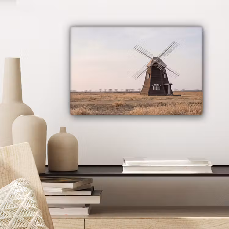 Windmolens - Landschap - Veld canvas 2cm klein -sfeer6