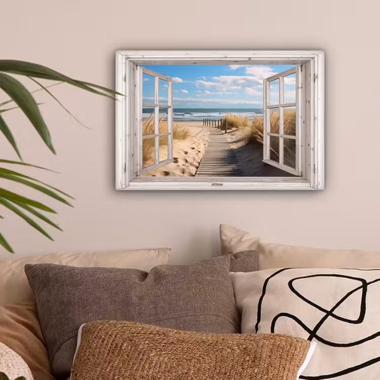 Raam - Zee - Kust - Natuur - Doorkijk - Strand - Waddenzee canvas 2cm klein -sfeer1