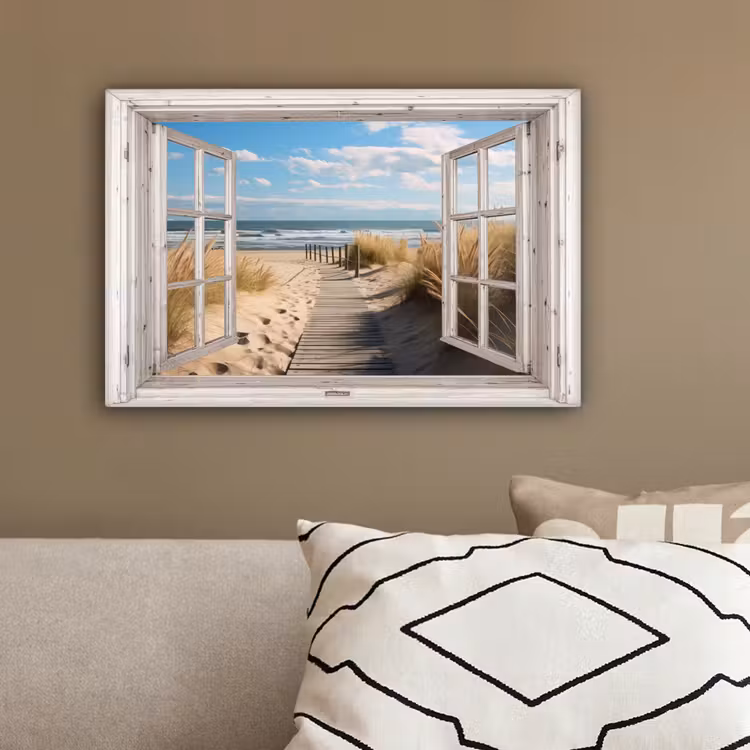 Raam - Zee - Kust - Natuur - Doorkijk - Strand - Waddenzee canvas 2cm klein -sfeer3