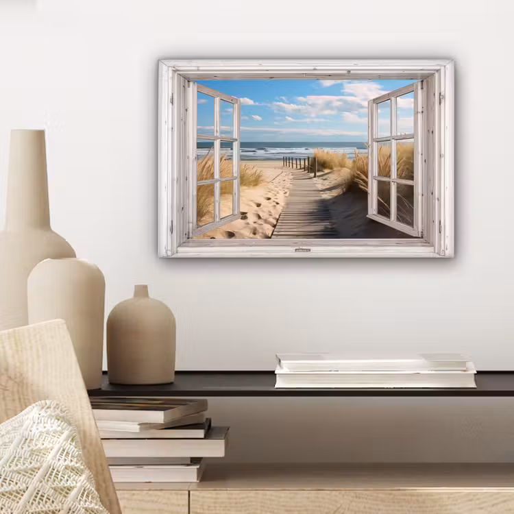 Raam - Zee - Kust - Natuur - Doorkijk - Strand - Waddenzee canvas 2cm klein -sfeer6