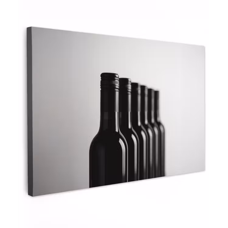 Wijnflessen - Zwart - Minimalistisch canvas 2cm klein -z3d