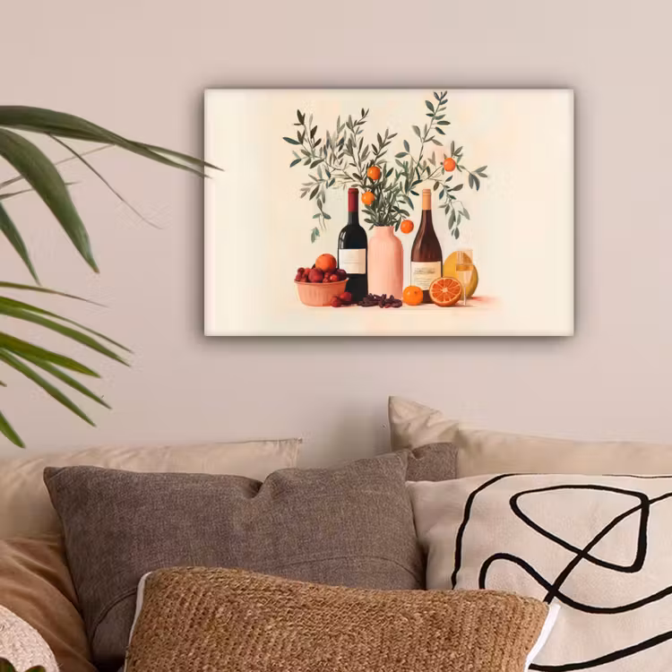 Wijnflessen - Takken - Sinaasappels canvas 2cm klein -sfeer1