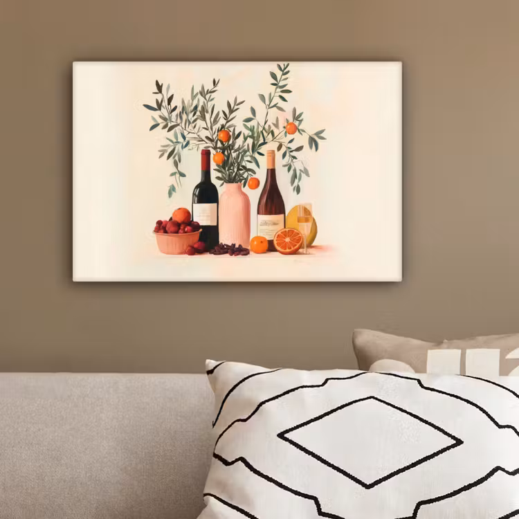 Wijnflessen - Takken - Sinaasappels canvas 2cm klein -sfeer3