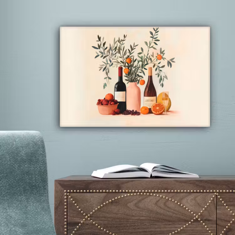 Wijnflessen - Takken - Sinaasappels canvas 2cm klein -sfeer4