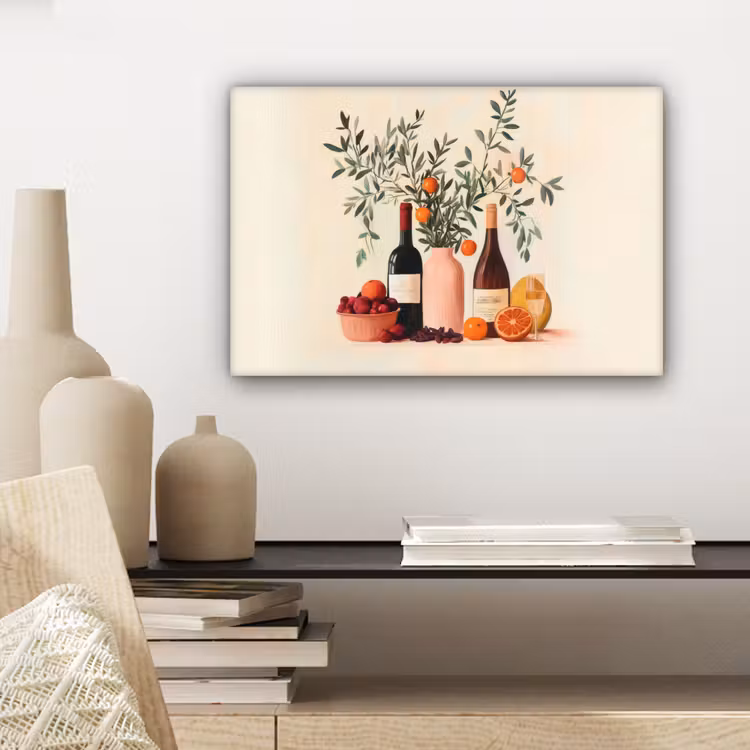 Wijnflessen - Takken - Sinaasappels canvas 2cm klein -sfeer6