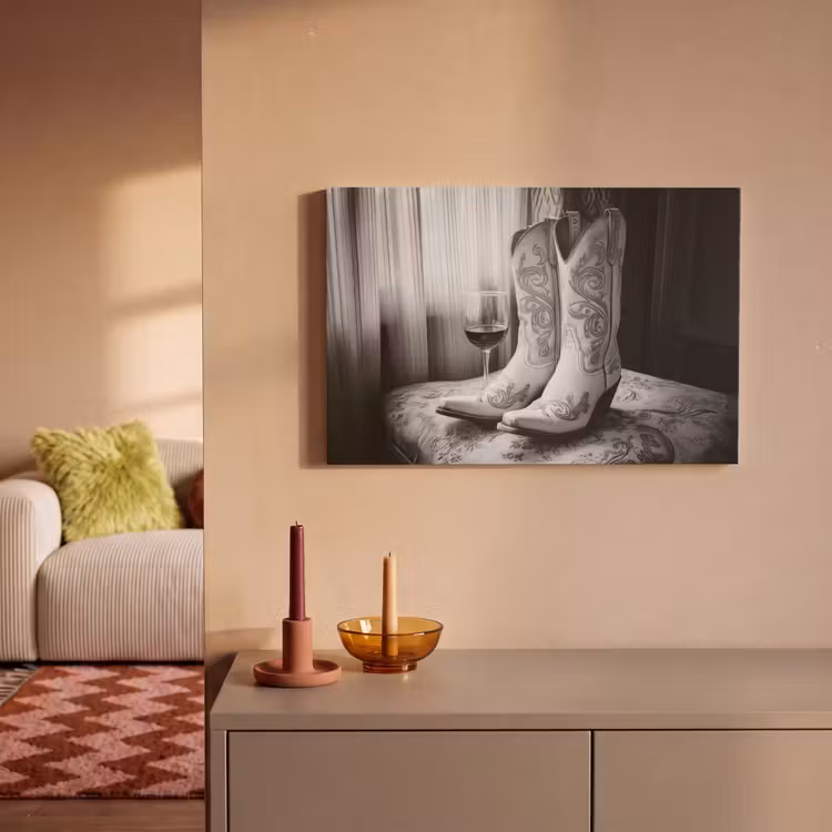 Wijn - Cowboylaarzen - Raamlicht - Wit canvas 2cm klein -sfeer1