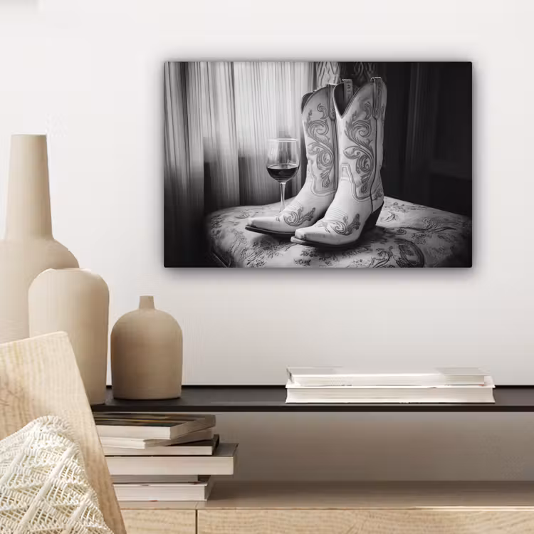 Wijn - Cowboylaarzen - Raamlicht - Wit canvas 2cm klein -sfeer6