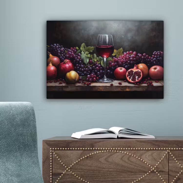 Wijn - Fruit - Stilleven canvas 2cm klein -sfeer4
