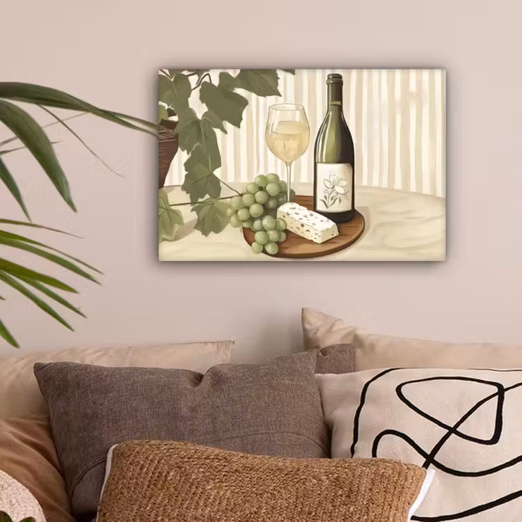 Wijn - Druiven - Kaas - Bladeren canvas 2cm klein -sfeer1