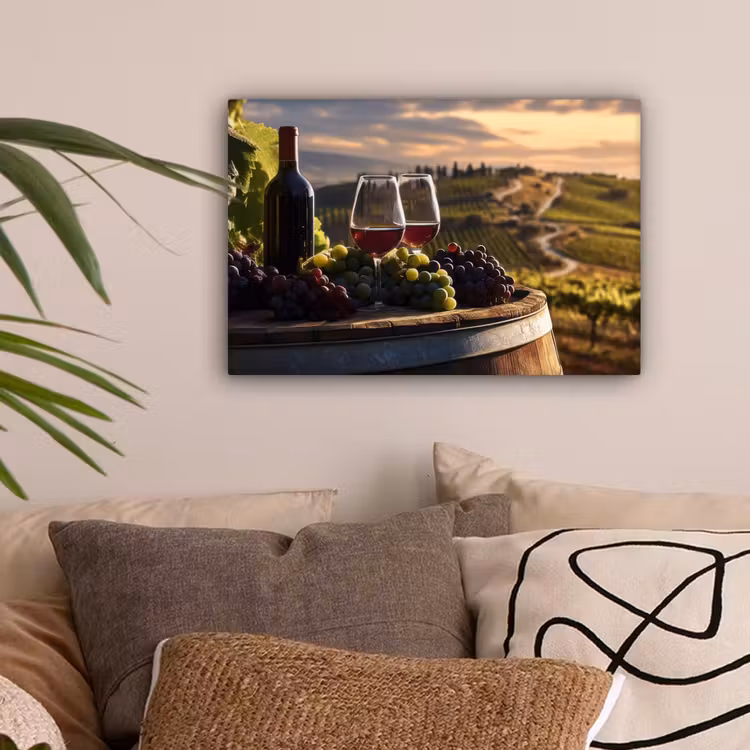 Wijn - Druiven - Heuvels - Landschap canvas 2cm klein -sfeer1