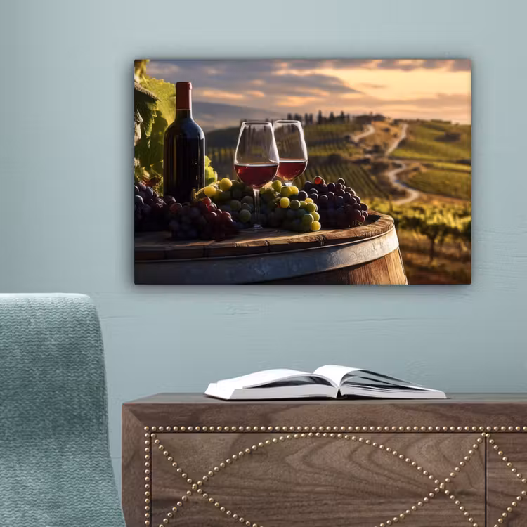 Wijn - Druiven - Heuvels - Landschap canvas 2cm klein -sfeer4