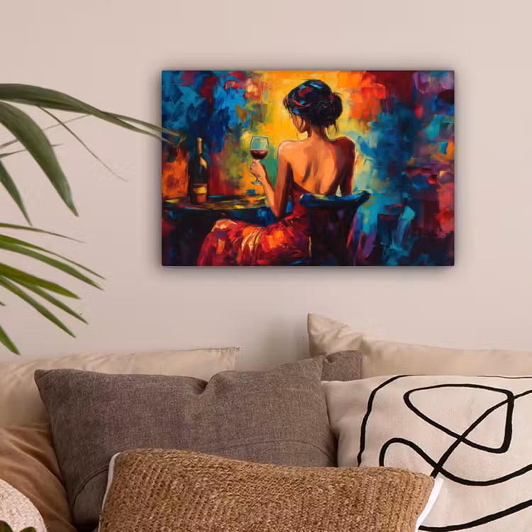 Wijn - Vrouw - Sfeervol - Kleurrijk canvas 2cm klein -sfeer1
