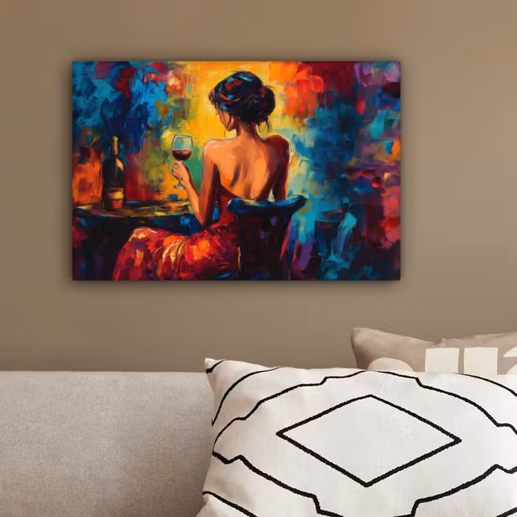 Wijn - Vrouw - Sfeervol - Kleurrijk canvas 2cm klein -sfeer3