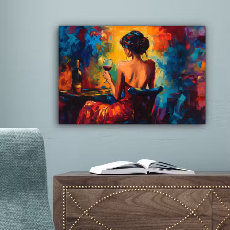 Wijn - Vrouw - Sfeervol - Kleurrijk canvas 2cm klein -sfeer4