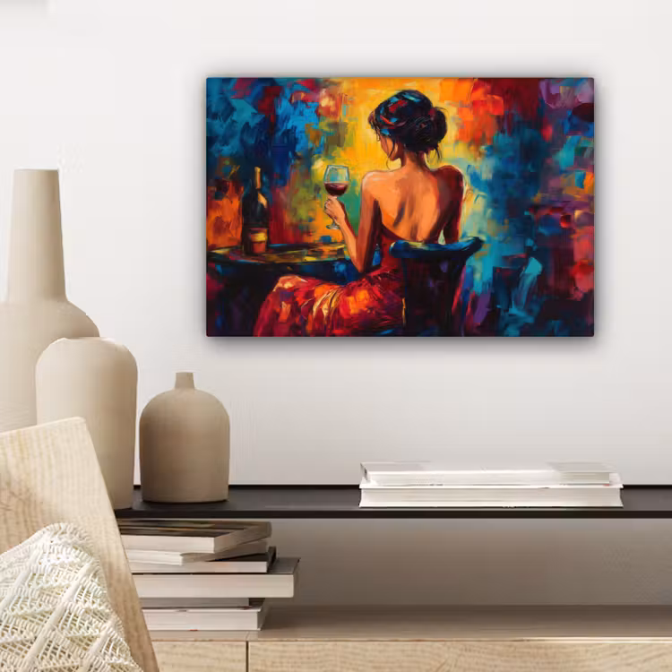 Wijn - Vrouw - Sfeervol - Kleurrijk canvas 2cm klein -sfeer6