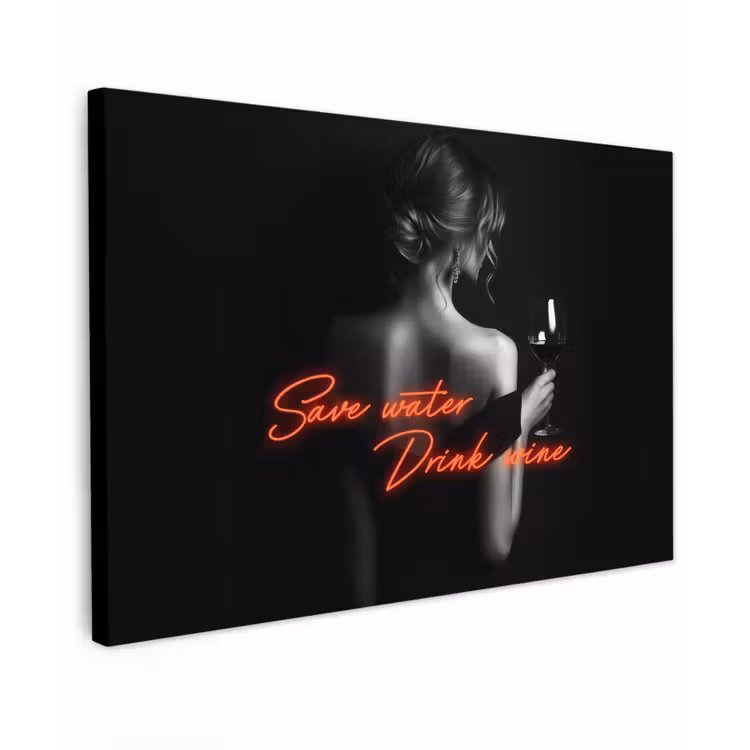 Wijn - Vrouw - Neon - Quote canvas 2cm klein -z3d