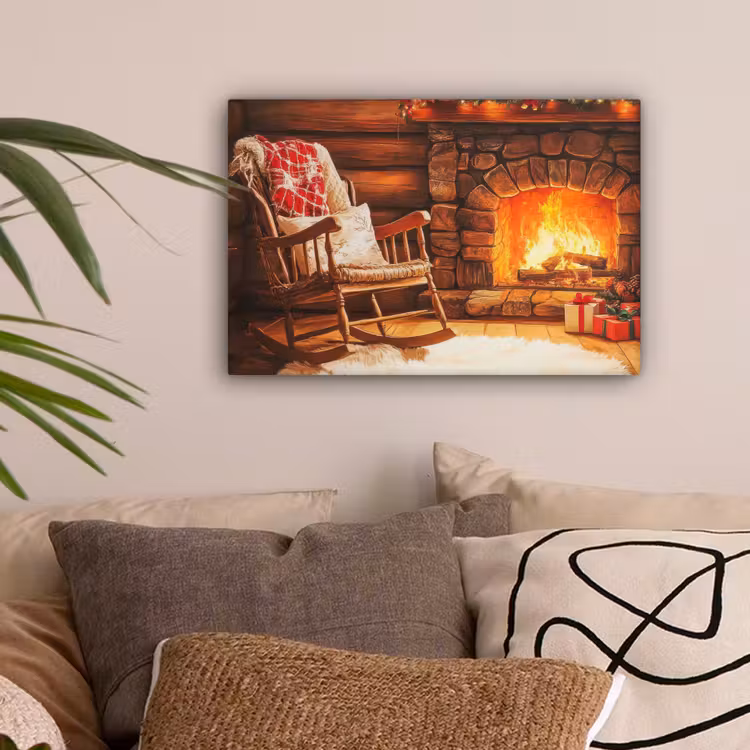 Winter - Kerst - Huis - Openhaard canvas 2cm klein -sfeer1