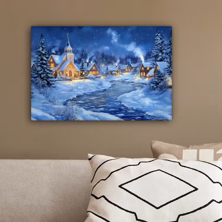 Winteravond - Kerstdorp - Donker canvas 2cm klein -sfeer3