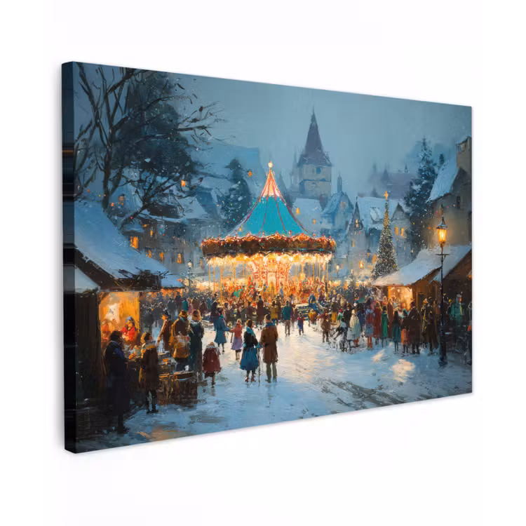 Winterkermis - Dorp - Kleurrijk canvas 2cm klein -z3d