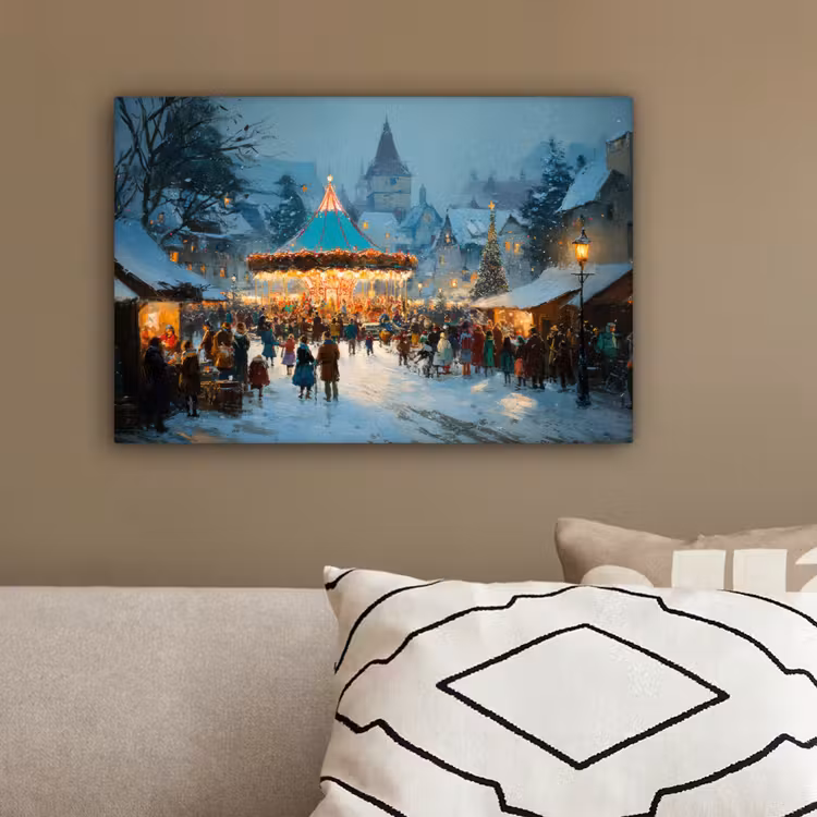 Winterkermis - Dorp - Kleurrijk canvas 2cm klein -sfeer3