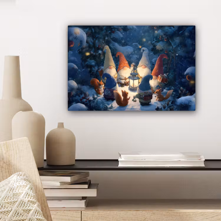 Winter - Gnooms - Eekhoorns - Meerkleurig canvas 2cm klein -sfeer6