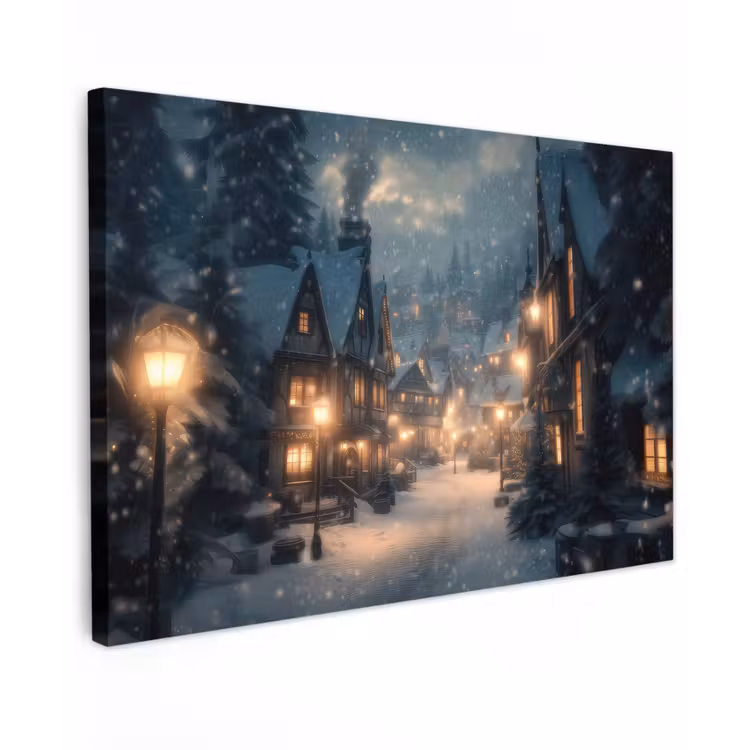 Winterdorp - Sneeuw - Donker canvas 2cm klein -z3d