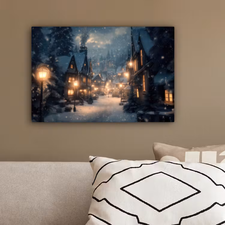 Winterdorp - Sneeuw - Donker canvas 2cm klein -sfeer3