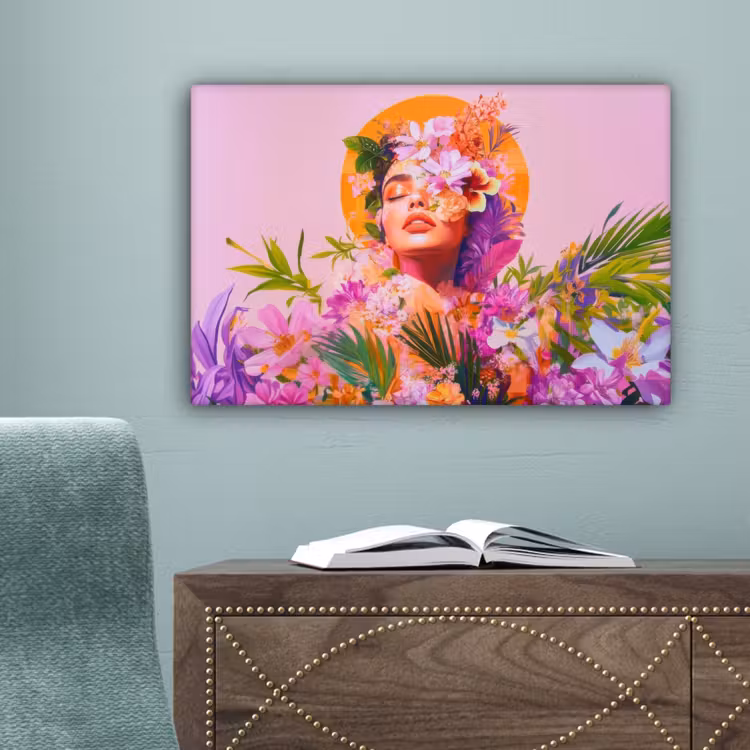 Vrouw - Abstract - Cirkel - Bloemen canvas 2cm klein -sfeer4
