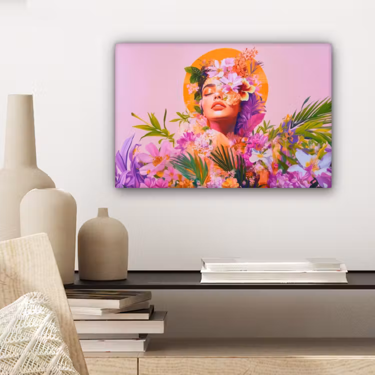 Vrouw - Abstract - Cirkel - Bloemen canvas 2cm klein -sfeer6