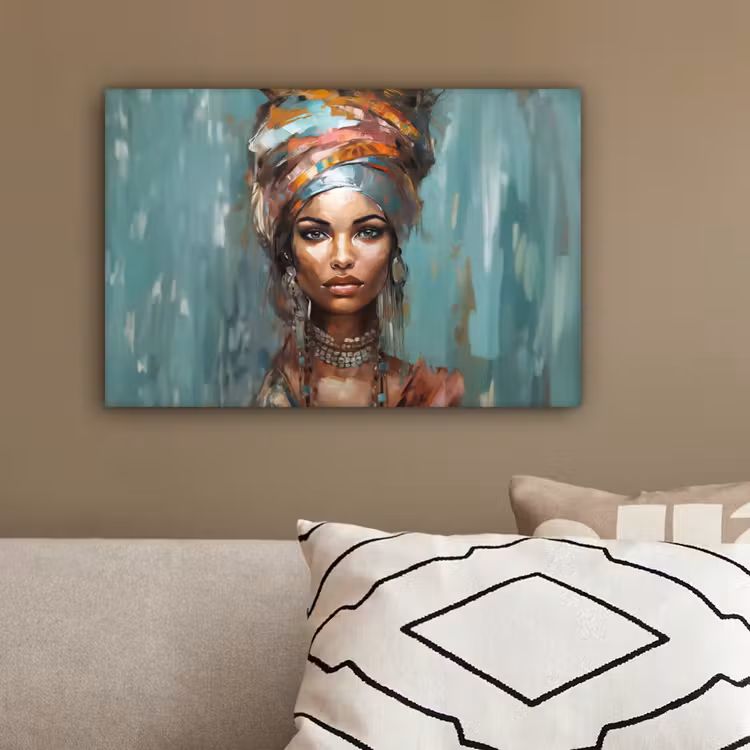 Vrouw - Kunst - Sieraden - Portret canvas 2cm klein -sfeer3