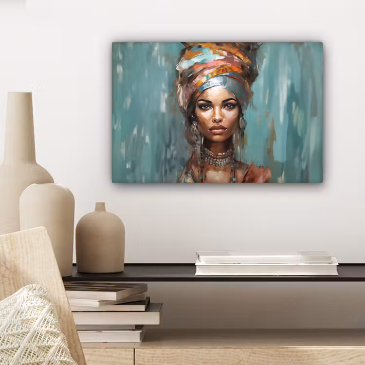 Vrouw - Kunst - Sieraden - Portret canvas 2cm klein -sfeer6