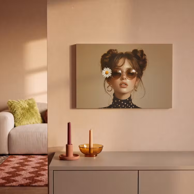 Vrouw - Beige - Bloem - Modern - Portret canvas 2cm klein -sfeer1