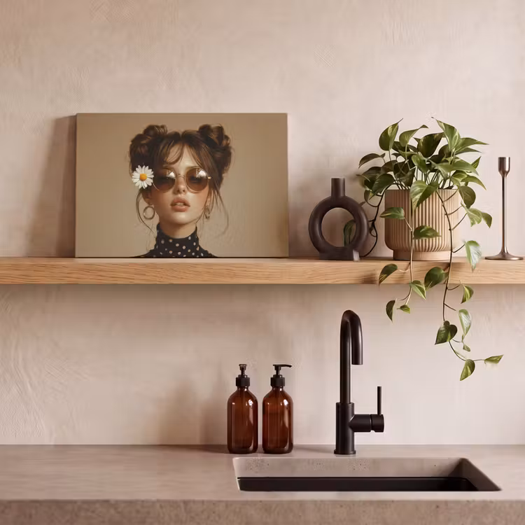 Vrouw - Beige - Bloem - Modern - Portret canvas 2cm klein -sfeer3