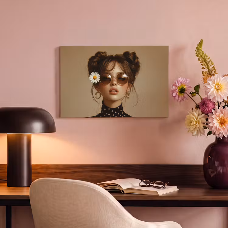 Vrouw - Beige - Bloem - Modern - Portret canvas 2cm klein -sfeer4
