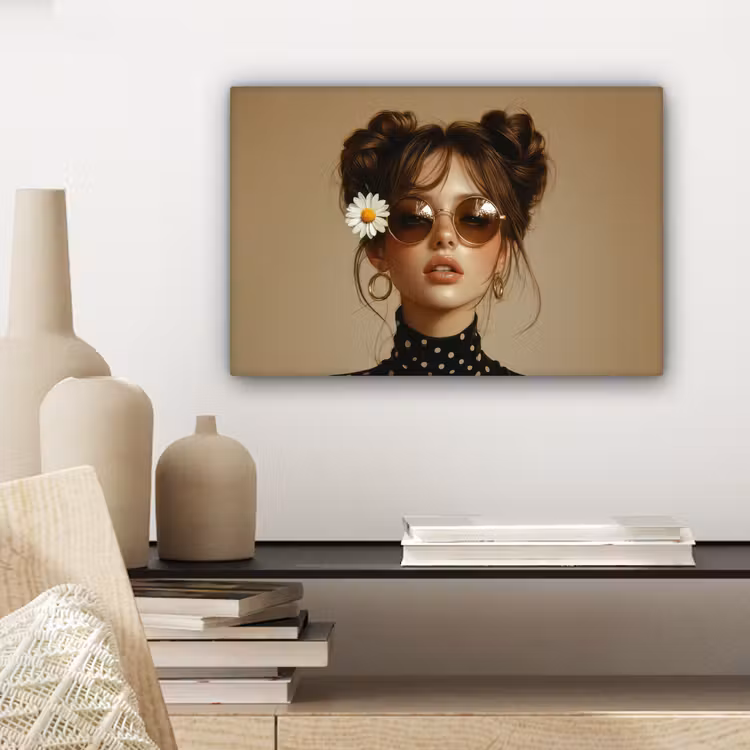 Vrouw - Beige - Bloem - Modern - Portret canvas 2cm klein -sfeer6