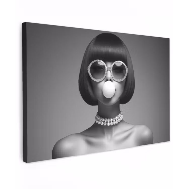 Vrouw - Zwart Wit - Ketting - Zonnebril canvas 2cm klein -z3d