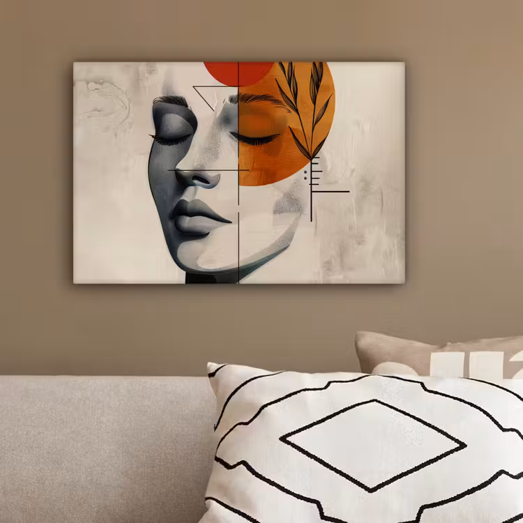 Vrouw - Botanisch - Oranje - Kunst - Modern canvas 2cm klein -sfeer3