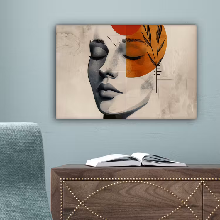 Vrouw - Botanisch - Oranje - Kunst - Modern canvas 2cm klein -sfeer4