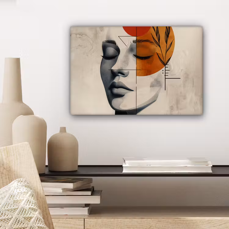 Vrouw - Botanisch - Oranje - Kunst - Modern canvas 2cm klein -sfeer6