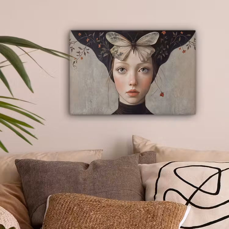 Woman - Butterfly - Art - Classic - Muted canvas 2cm klein -sfeer1