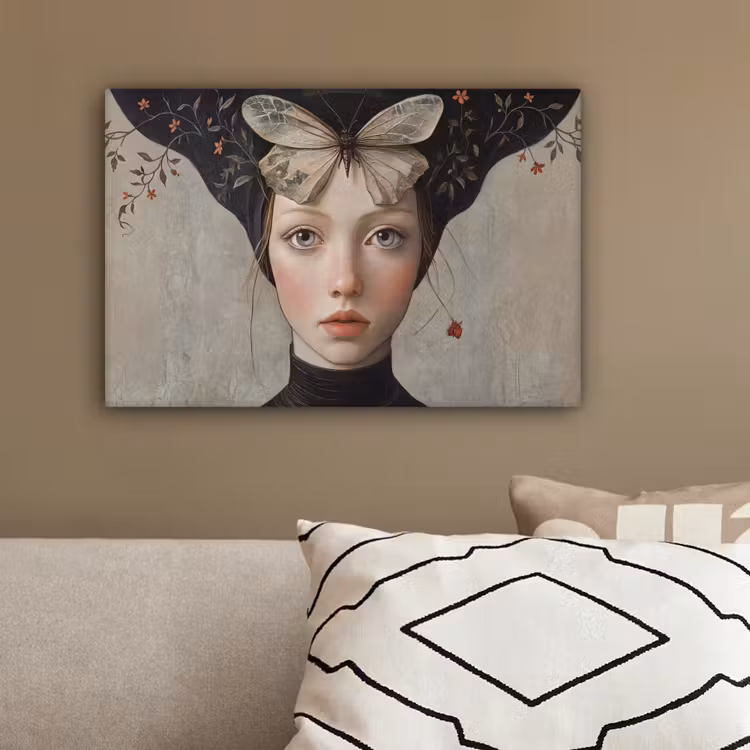Woman - Butterfly - Art - Classic - Muted canvas 2cm klein -sfeer3