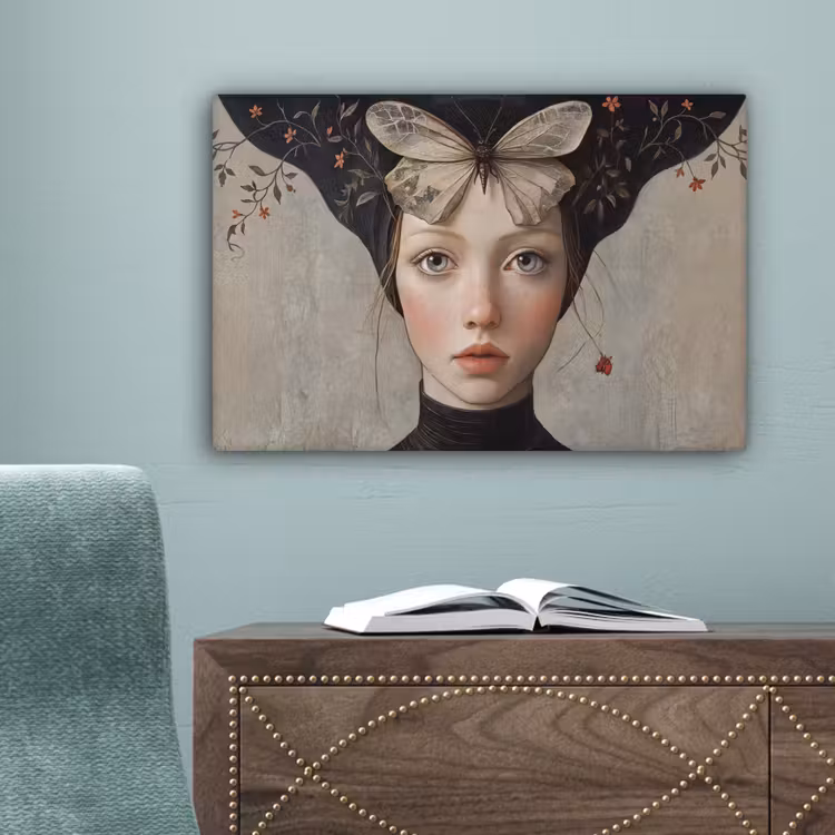 Woman - Butterfly - Art - Classic - Muted canvas 2cm klein -sfeer4