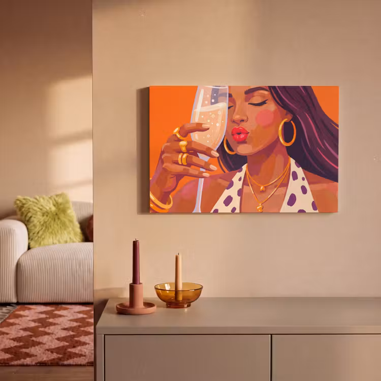 Vrouw - Champagne - Feest - Modern - Oranje canvas 2cm klein -sfeer1