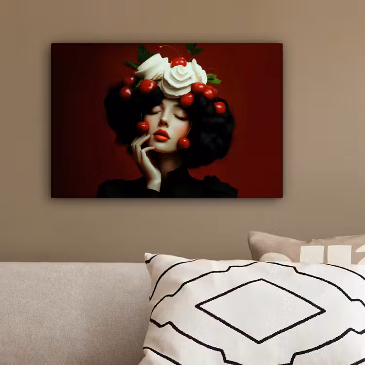 Vrouw - Kersen - Slagroom canvas 2cm klein -sfeer3
