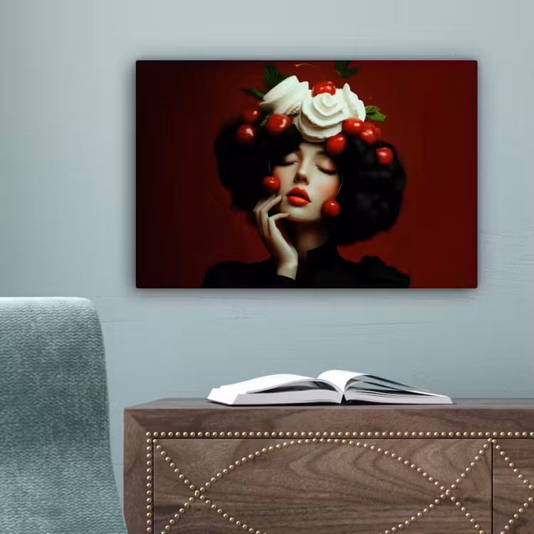 Vrouw - Kersen - Slagroom canvas 2cm klein -sfeer4