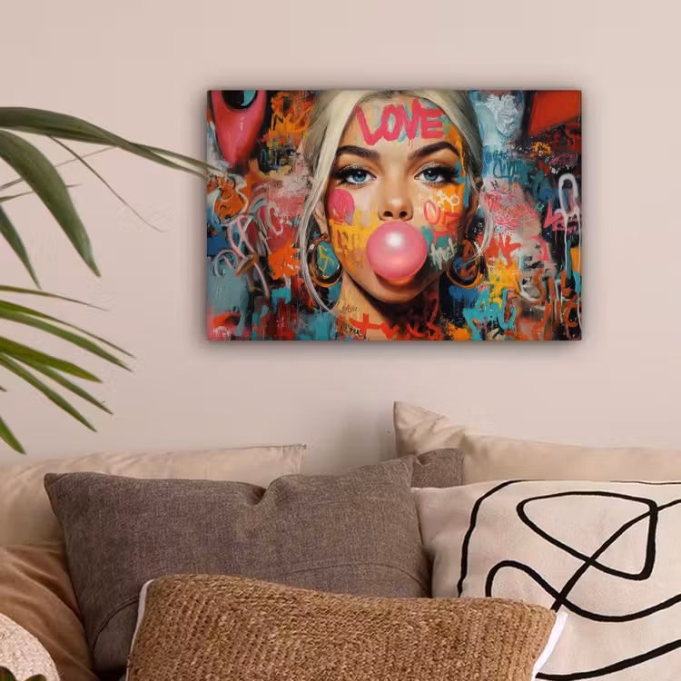 Vrouw - Kauwgom - Graffiti - Love canvas 2cm klein -sfeer1