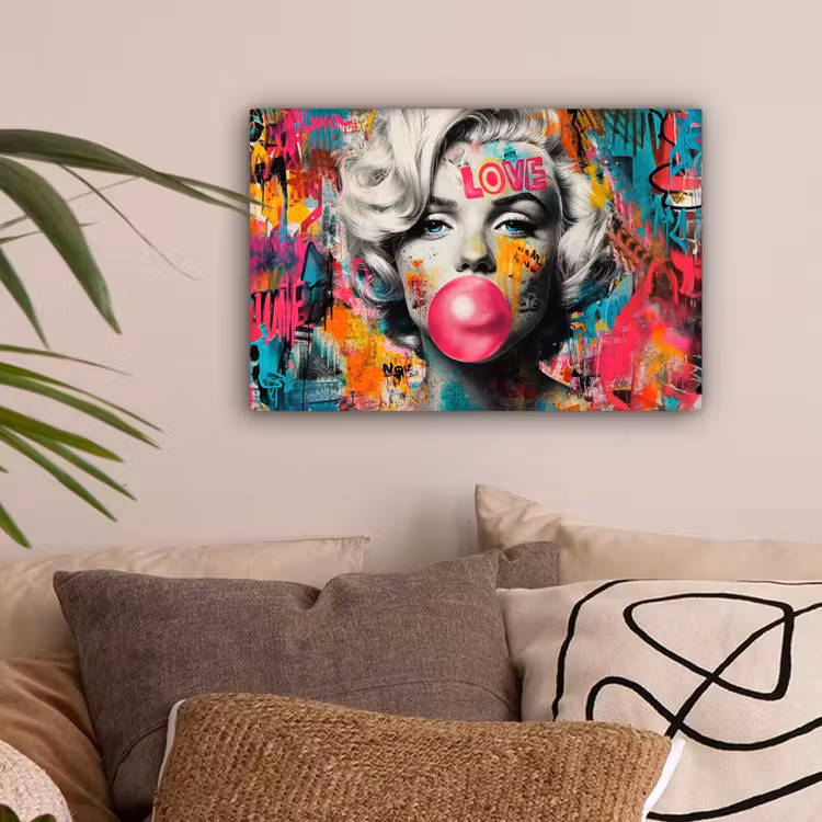 Vrouw - Kauwgom - Graffiti - Neonkleuren canvas 2cm klein -sfeer1