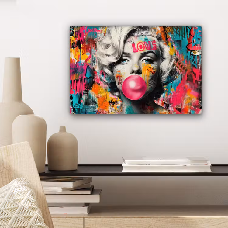 Vrouw - Kauwgom - Graffiti - Neonkleuren canvas 2cm klein -sfeer6